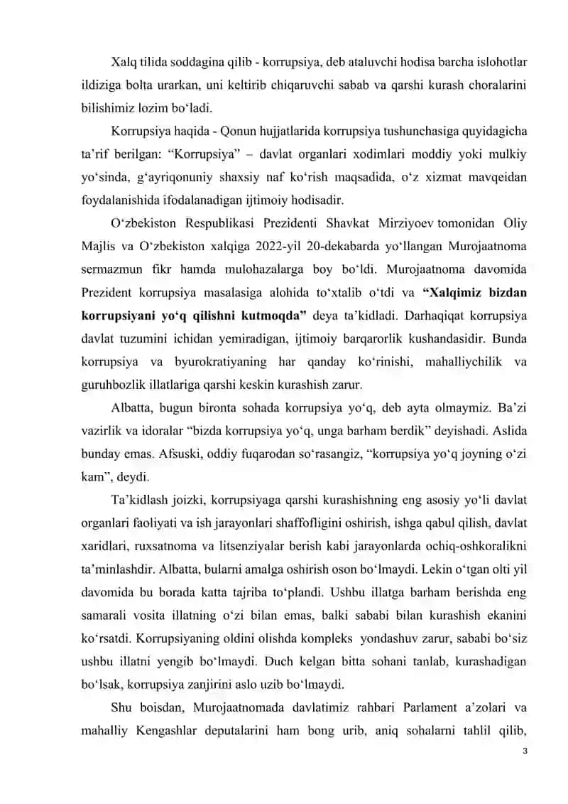 O‘zbekistonning korrupsiyaga qarshi kurash siyosati 3