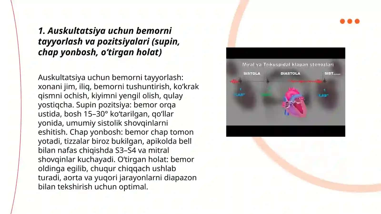 Yurak auskultasiyasini bajarishni 3
