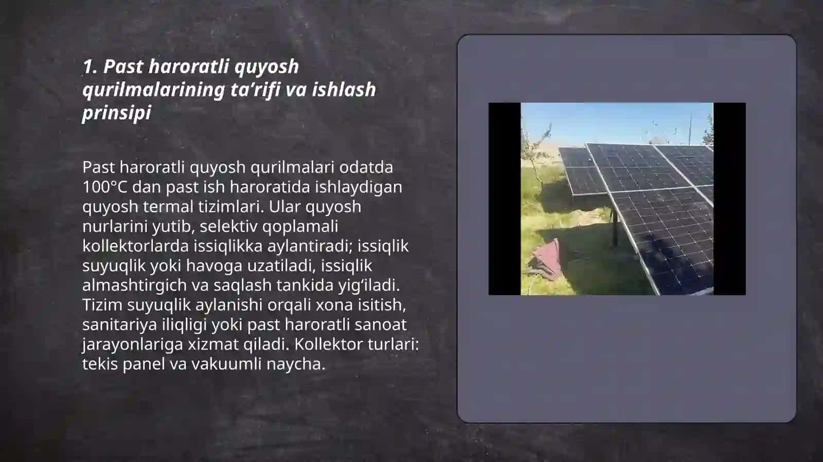 Past haroratli quyosh qurullmalari 3