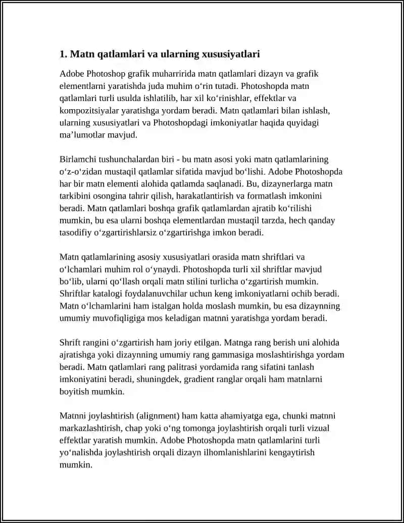 ADOBE PHOTOSHOP GRAFIK MUHARRIRIDA MATN VA KONTURLAR BILAN ISHLASHDA 3