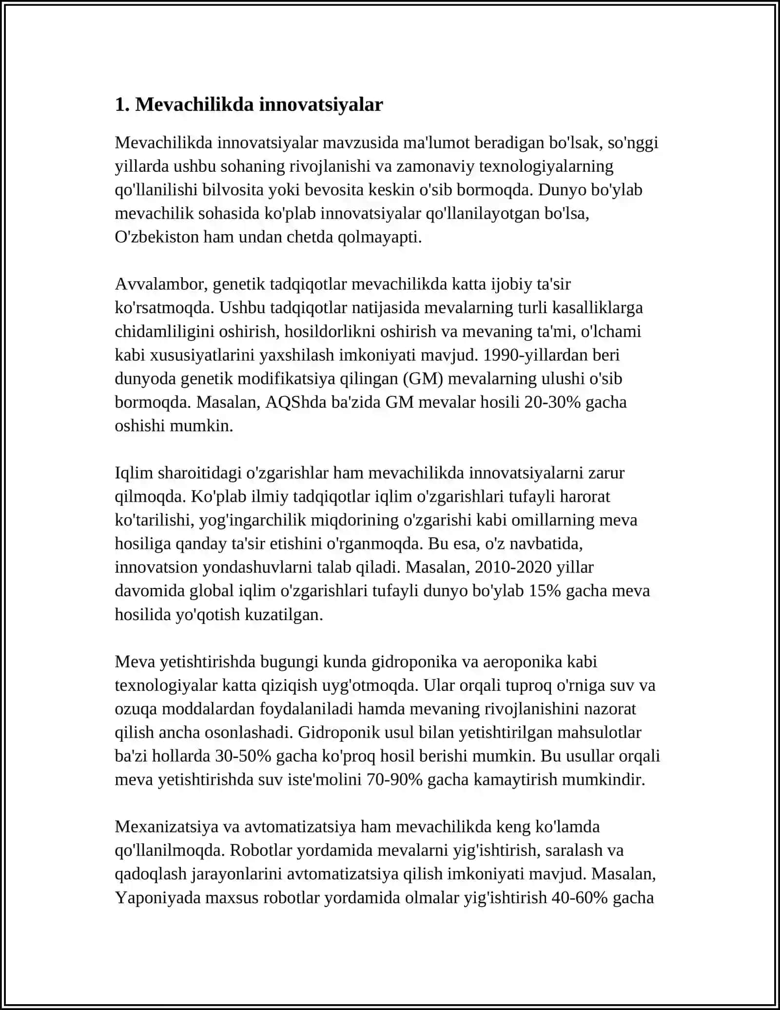 MUSTAQIL ISH Mavzu: MEVACHILIK VA SABZAVOTCHILIK 3