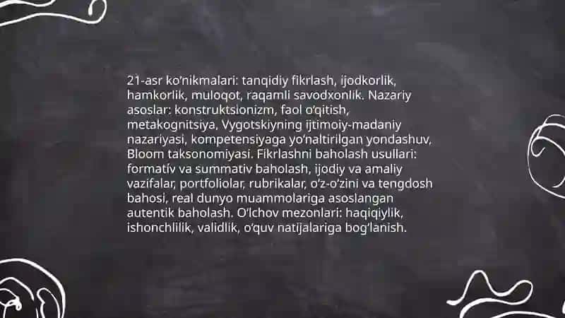 Xl asr koʻnikmalarini shakllantirish yoʻllari fikrlashni baxolash 3