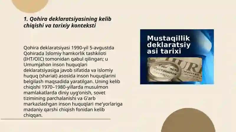 Qohira deklaratsiyasi tarixi va mazmuni borasida tahliliy maqola tayyorlash 3
