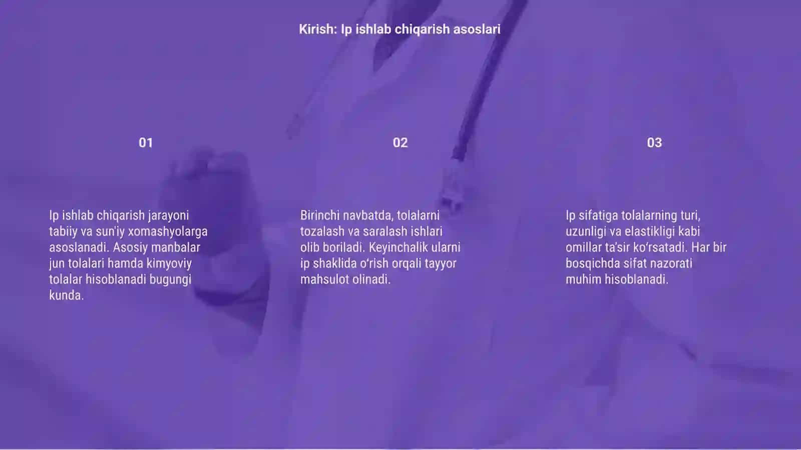 Jun va kimyoviy tolalardan ip ishlab chiqarish 3