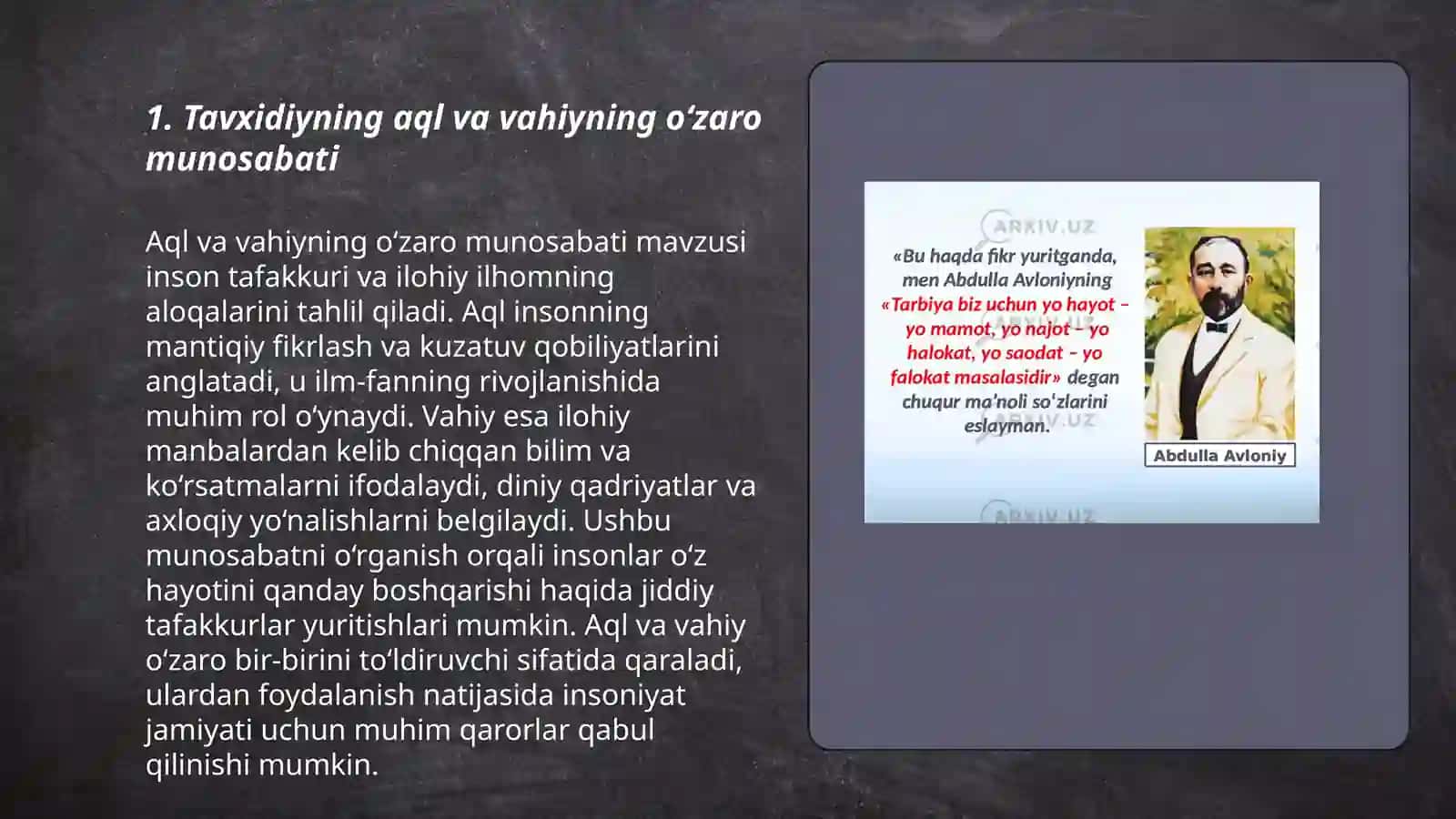 Tavxidiyning aql va vahiy haqidagi fikrlari 3
