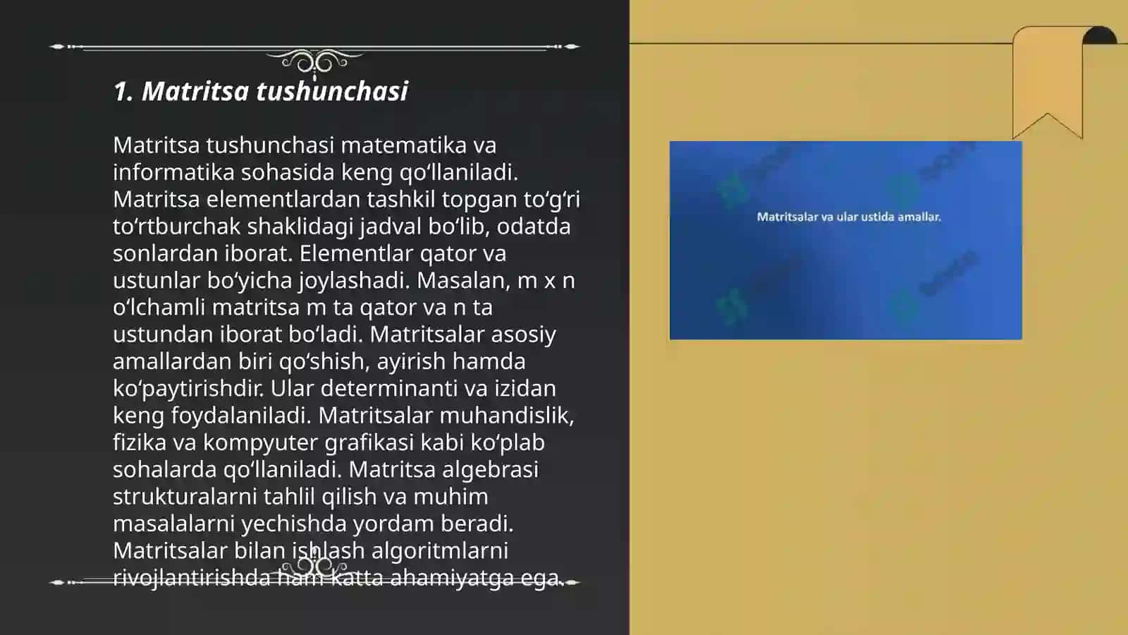 Matritsalar. Matritsalar ustida amallar. Matritsalar ustida amallarning xossalari 3