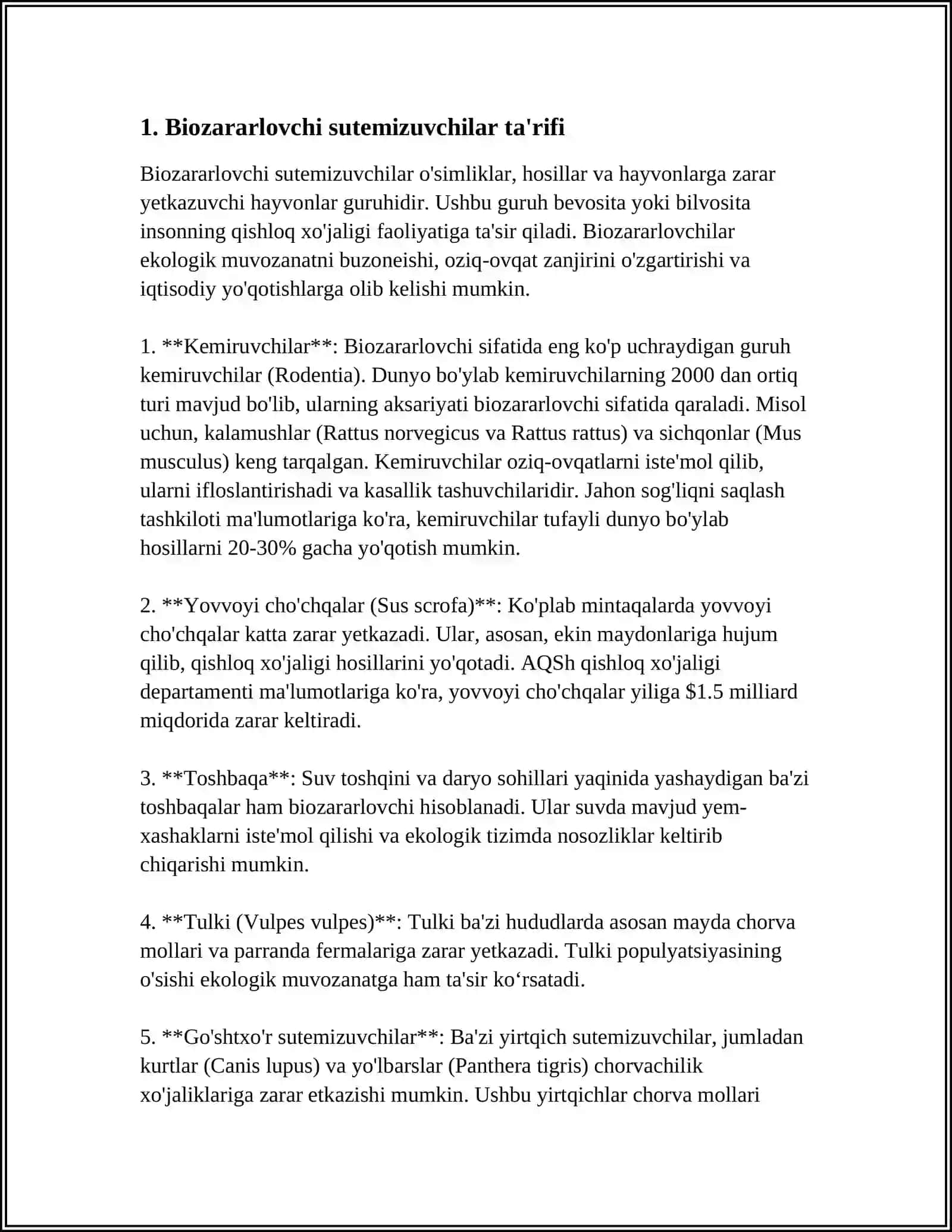 BIOZARARLOVCHI SUTEMIZUVCHILAR, ASOSIY SISTEMATIK GURUHLARI VA VAKILLARI 3