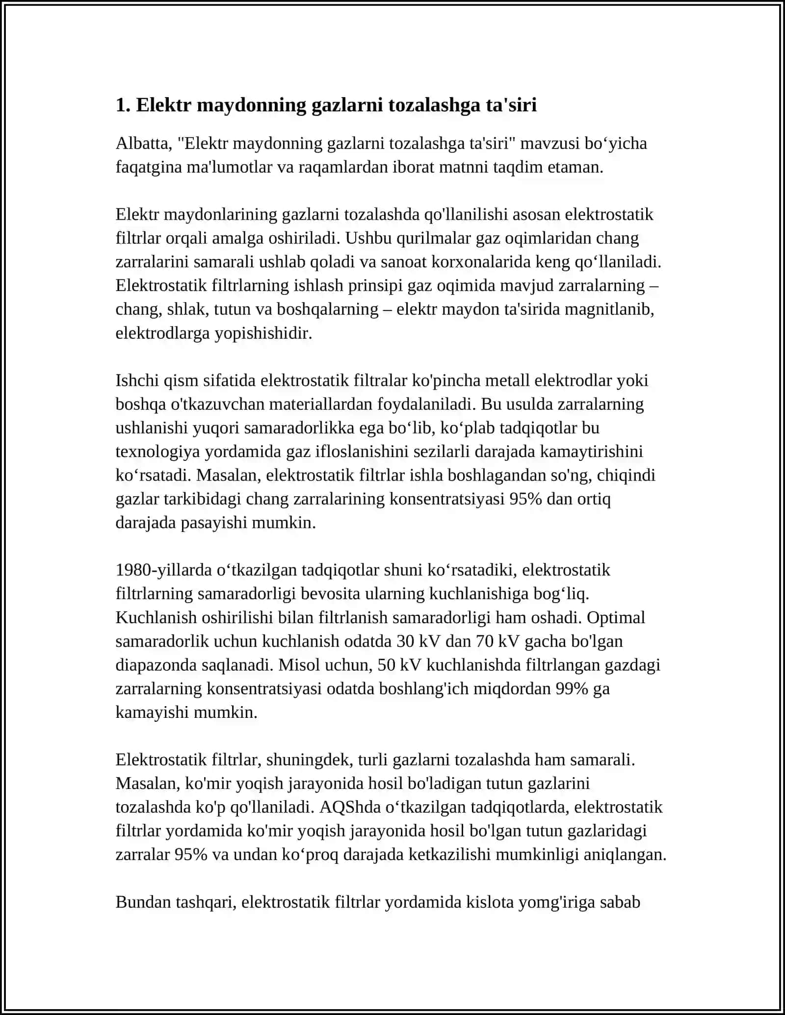 ELEKTR MAYDON TA'SIRIDA GAZLARNI TOZALASH 3