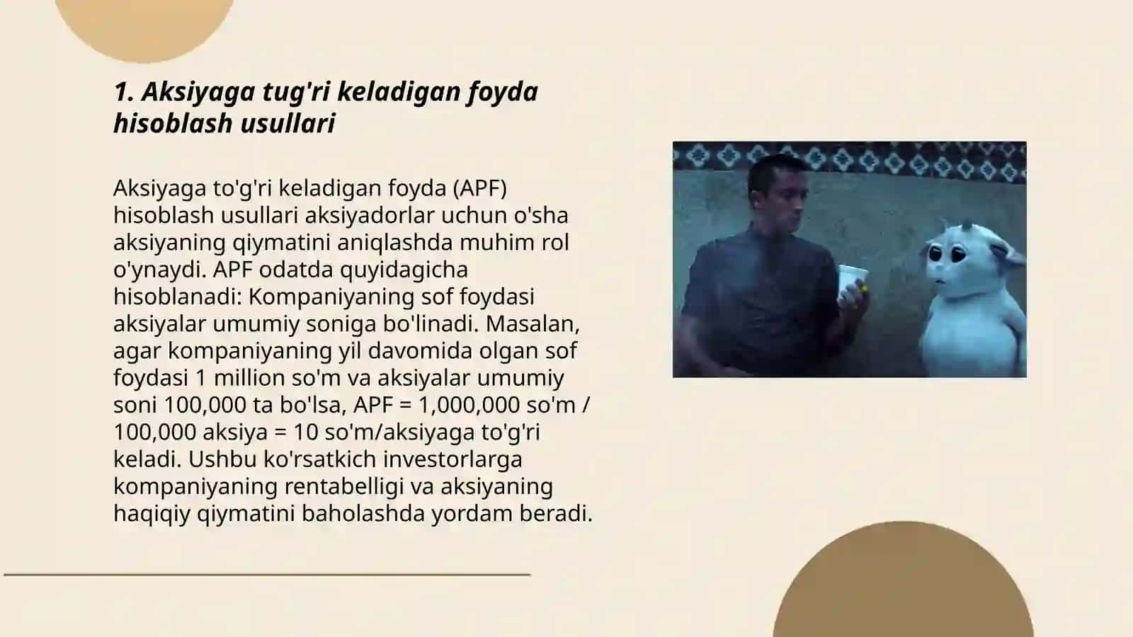 Aksiyaga tug'ri keladigan foyda hisobi 3