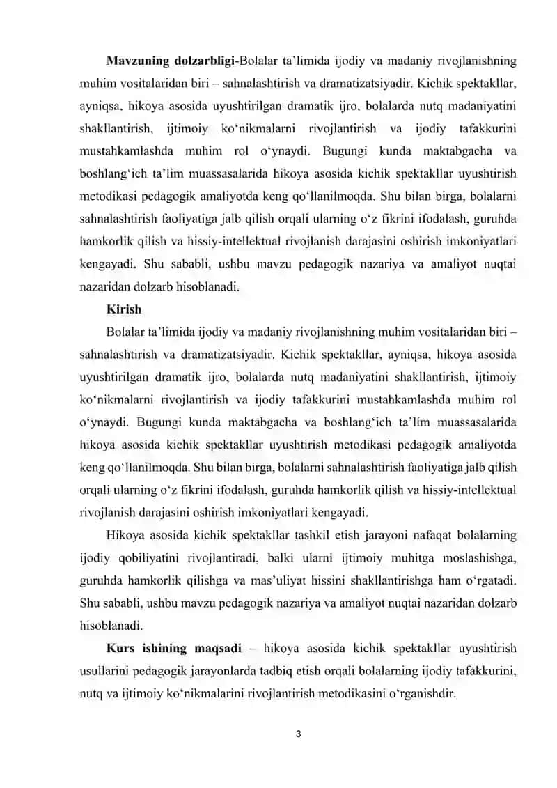 Hikoya asosida kichik spektakllar uyushtirish usullari 3