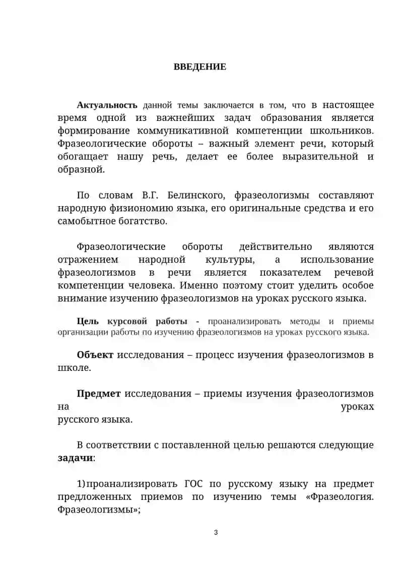 Курсовая работа "Роль лексико-фразеологических упражнений на уроках русского языка" 3