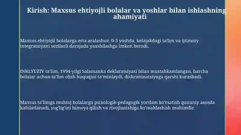 Maxsus ehtiyojli bolalar va yoshlar bilan ishlashga oid qonunlar va boshqaruv hujjatlari 3