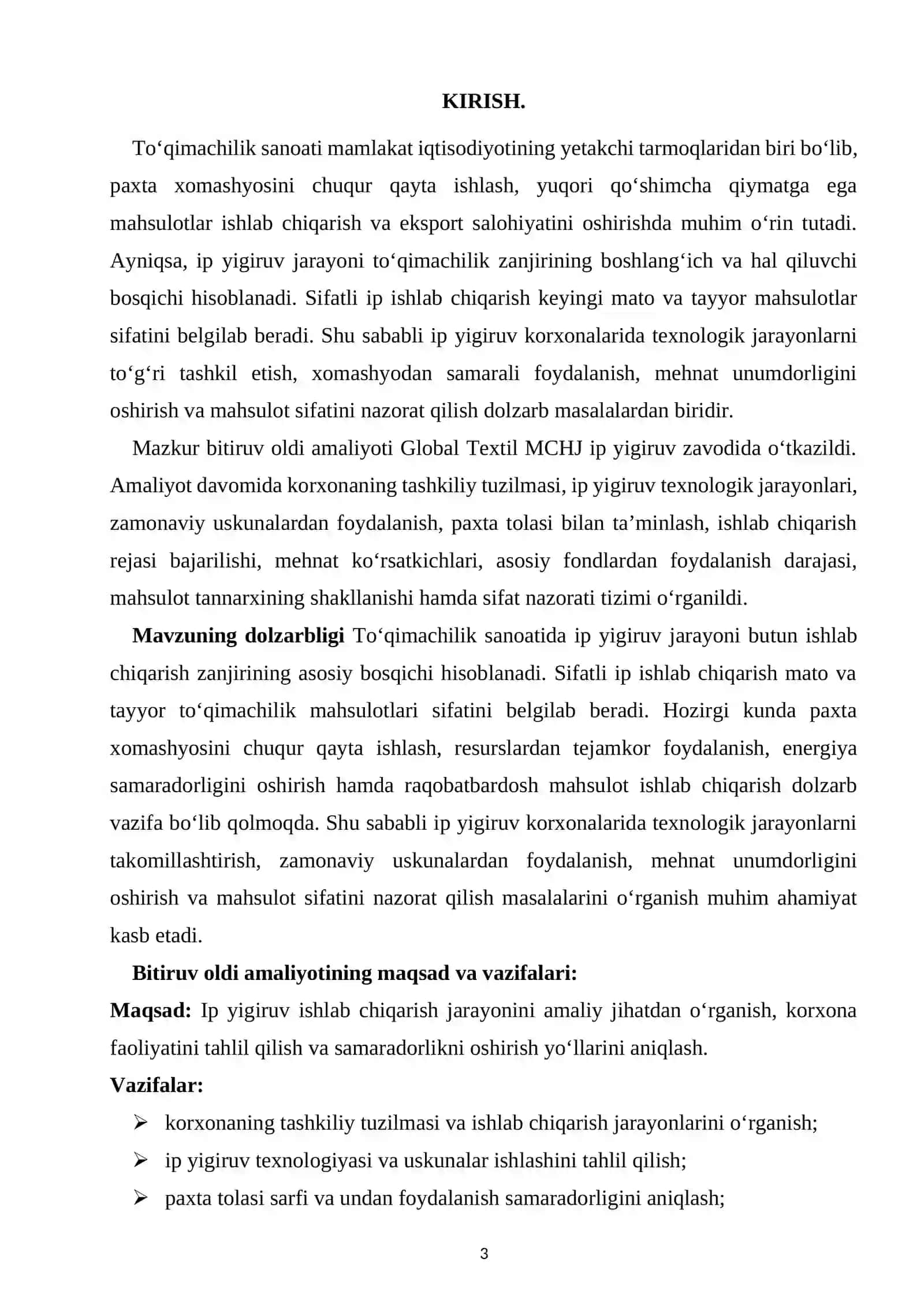 “Global textile” MCH  hisobot 3