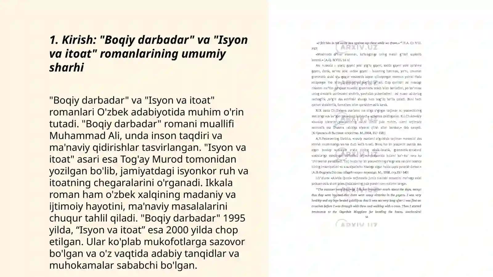 "Boqiy darbadar" va "Isyon va itoat" romanlarining qiyosiy tahlili 3