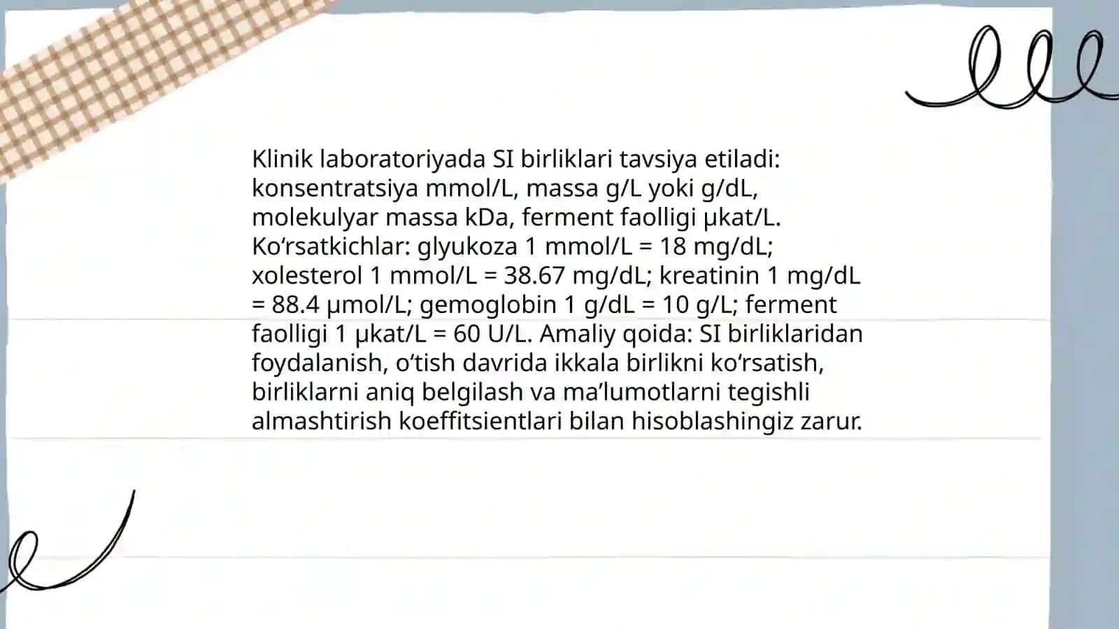 Klinik laborator ko'rsatgichlari birliklarini hisoblash 3