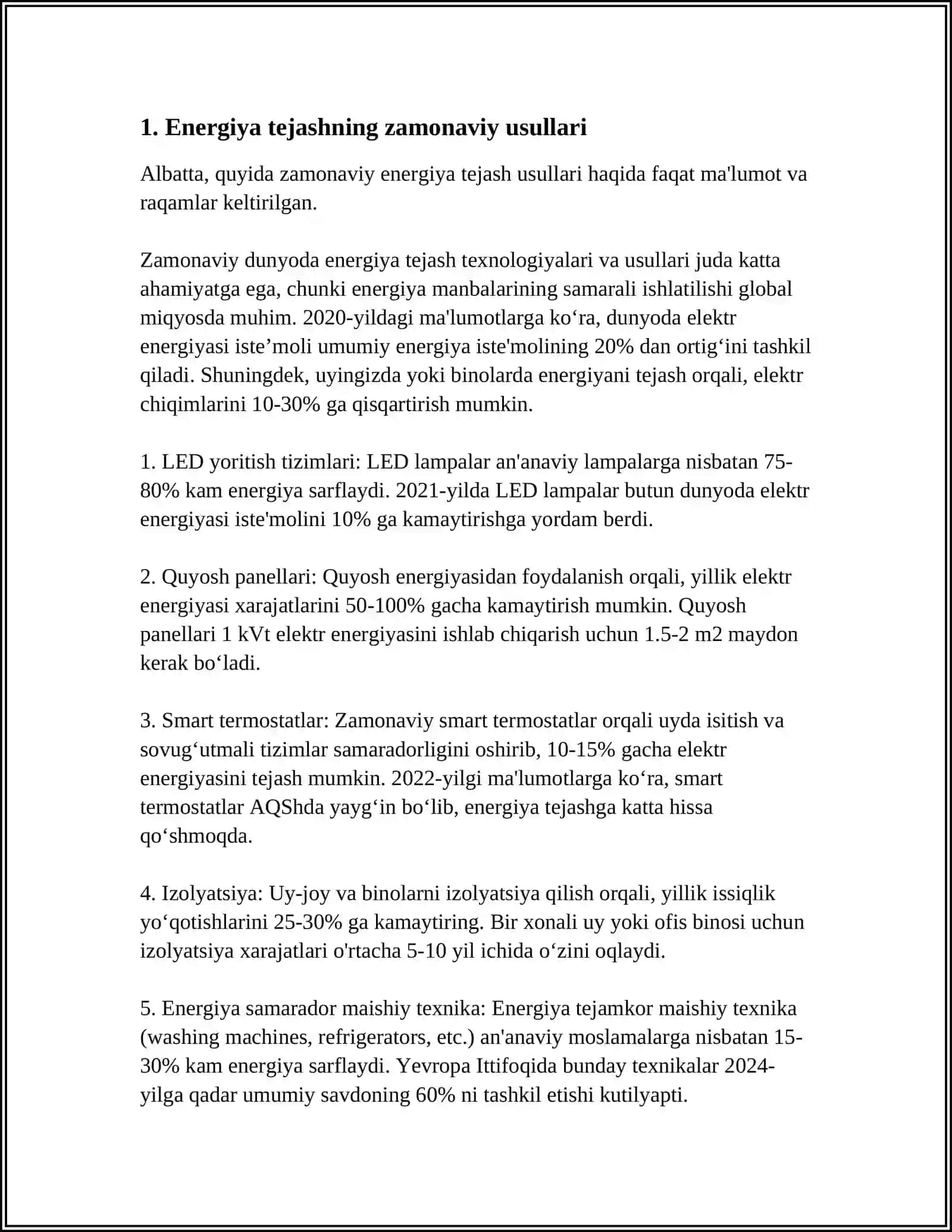 ENERGIYA TEJAMKORLIK MASALALARI O'RGANISH BO'YICHA USLUBIY TAVSIYALAR 3