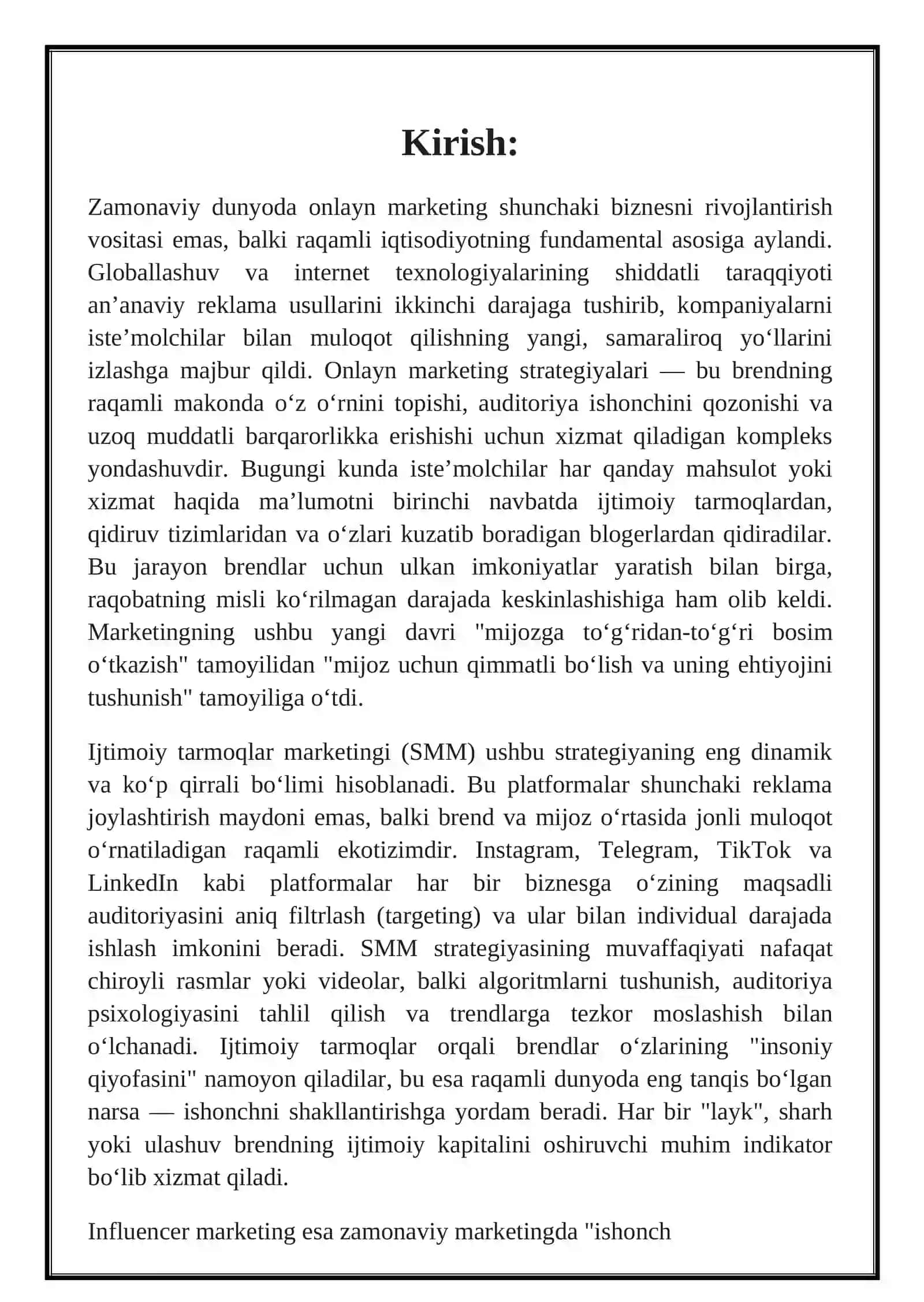 Onlayn marketing strategiyalari: ijtimoiy tarmoqlar, influencer marketing va content-marketing 3