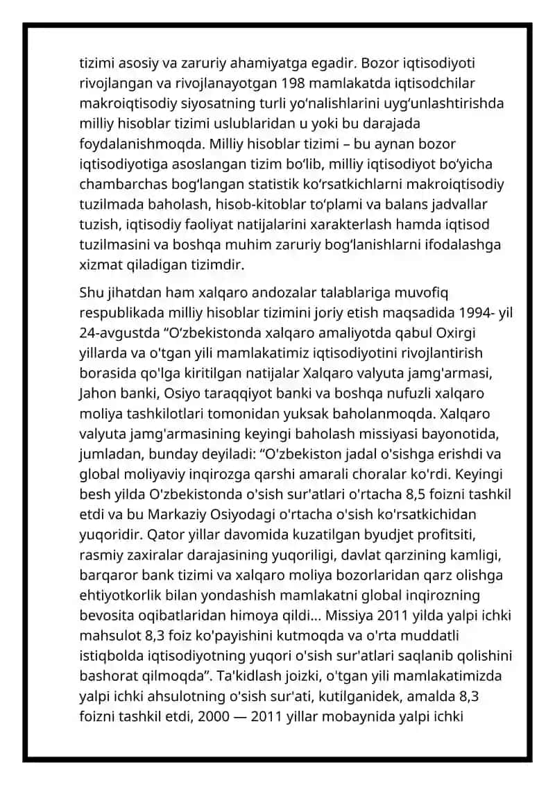 Milliy hisoblar tizimi va O‘zbekistonda unga o‘tishning vazifalari 3