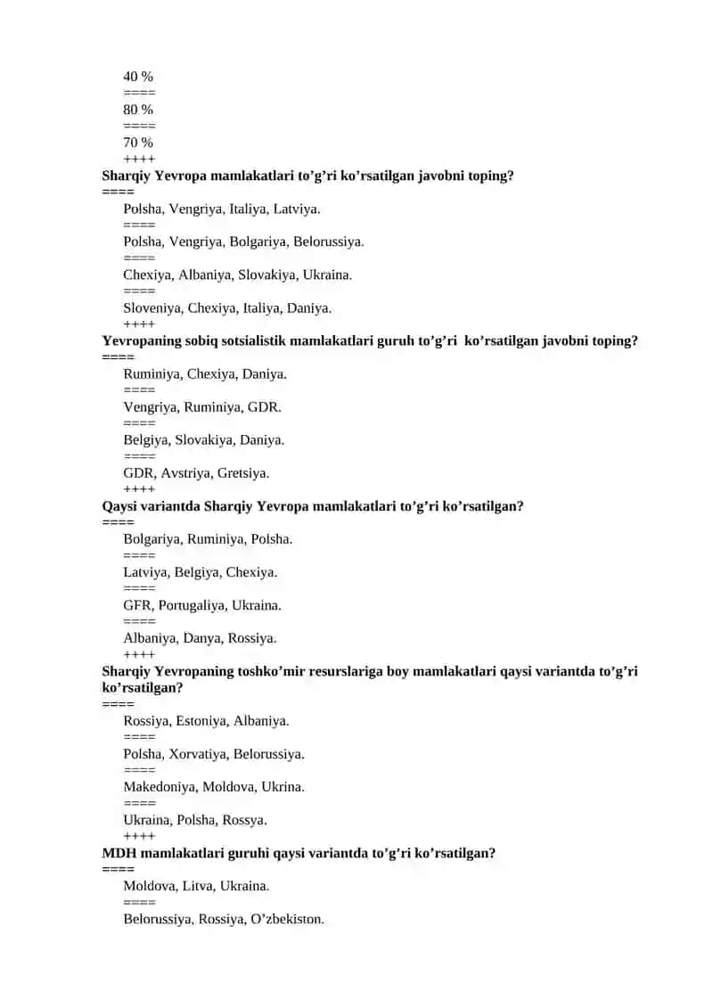 Jahon mamlakatlari iqtisodiy-ijtimoiy geografiyasi fanidan test savollari 3