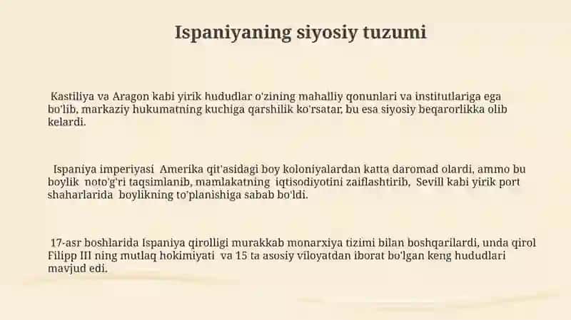 Ispaniyaning XVIll asr boshidagi ijtimoiy iqtisody va siyosiy ahvoli 3