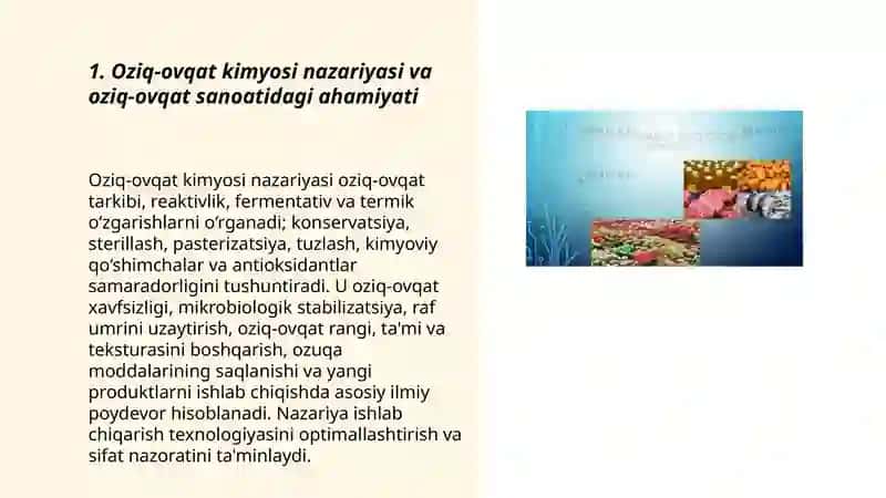 Oziq ovqat kimyosi faning oziq ovqat sanoatida tutgan o'rni 3