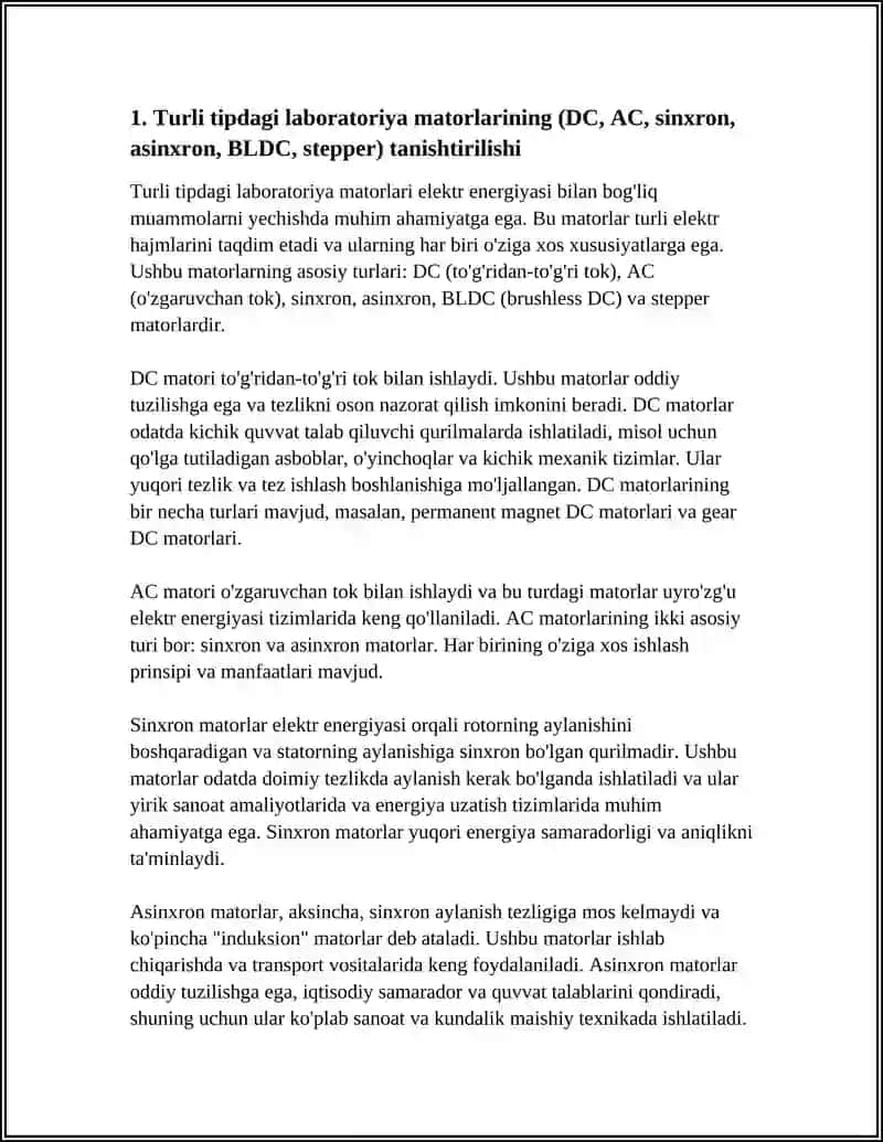 LABARATORIYADA MAVJUD MAXSUS MATORLARNI ISHGA TUSHIRISH VA XARAKTERISTIKALARINI OʻRGANISH 3