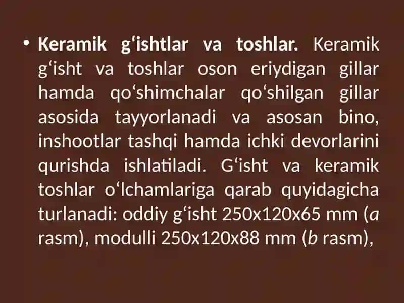 Qurilishda qo’llaniladigan keramik materiallar va buyumlar 3