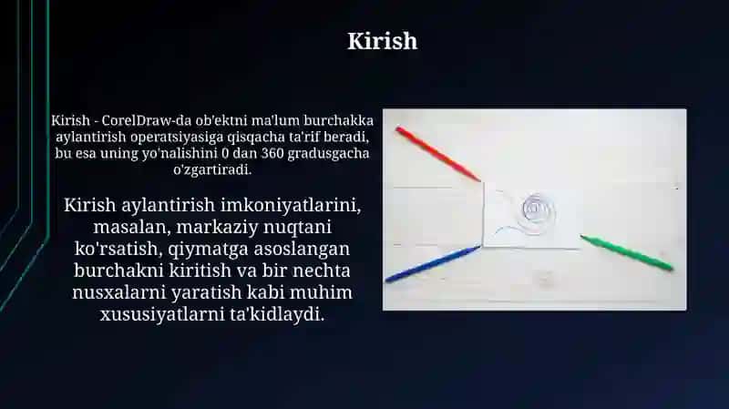 Corel Draw dasturida ob'ektni biror burchakka burish amali 3