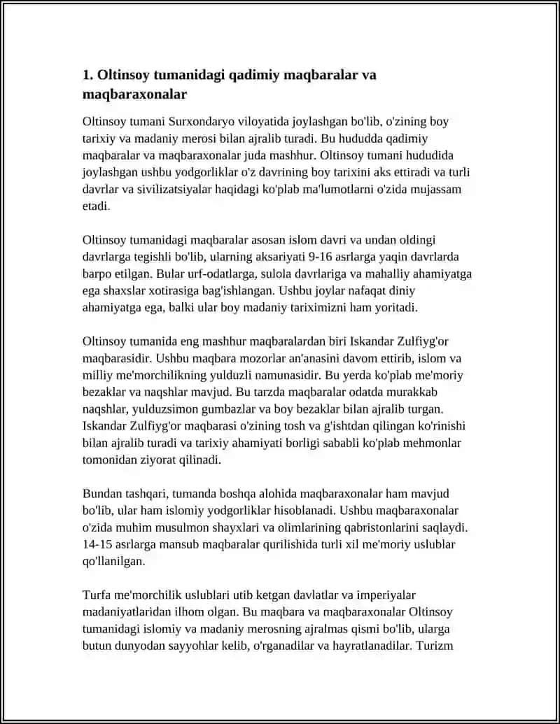 OLTINSOY TUMANIDAGI YODGORLIKLAR 3