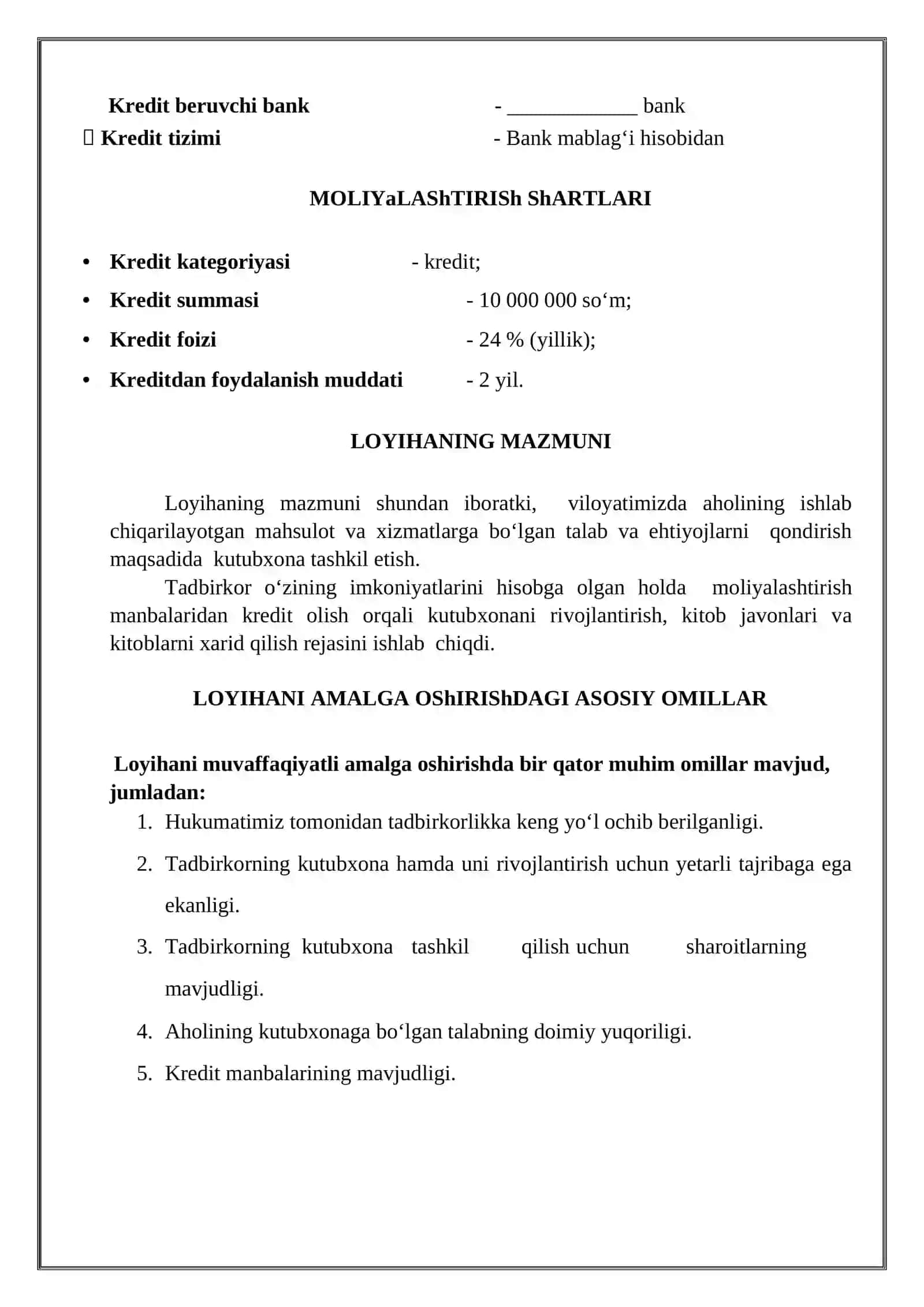 KUTUBXONA XIZMATINI TASHKIL QILISH BIZNES REJASI 3