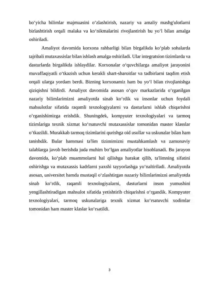 Toshkent Axborot Texnologiyalari Universiteti Bitiruv Oldi Amaliyoti Hisoboti 3