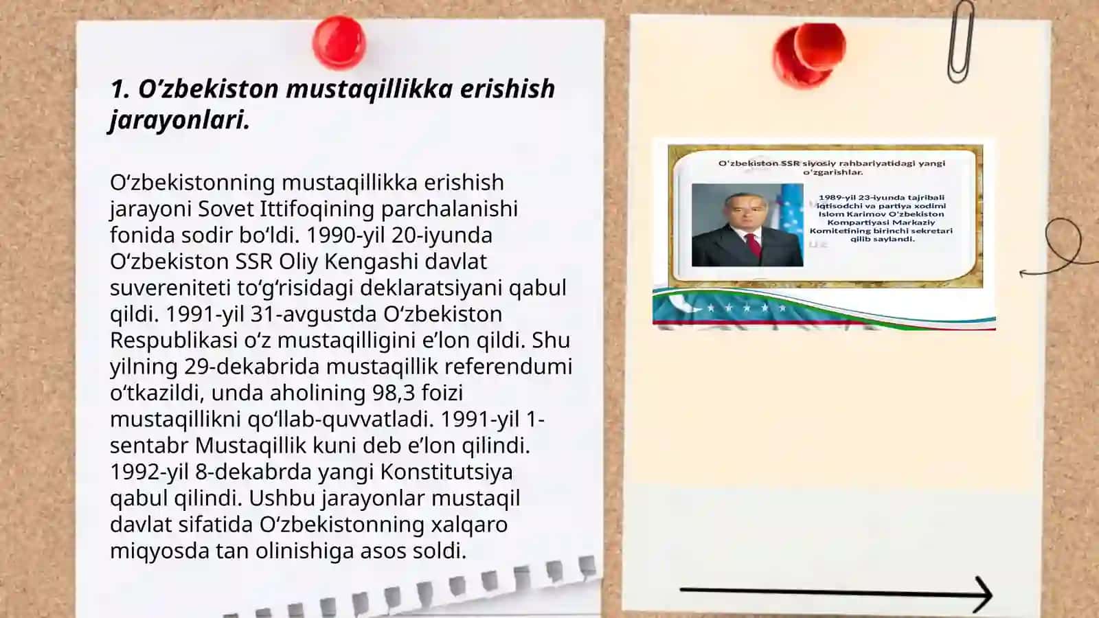 Mustaqil O‘zbekiston Respublikasitashkil topishining tarixiy ahamiyati.O‘zbekistonning o‘ziga xos istiqlol va taraqqiyotyo‘li 3