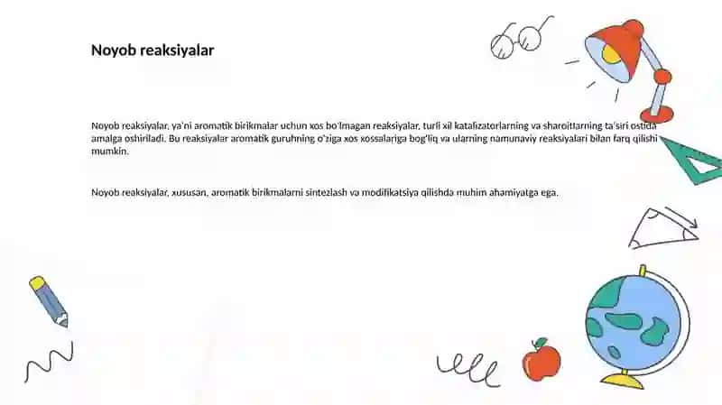 Aromatik birikmalarning reaksiyalari va ularning ahamiyati 3