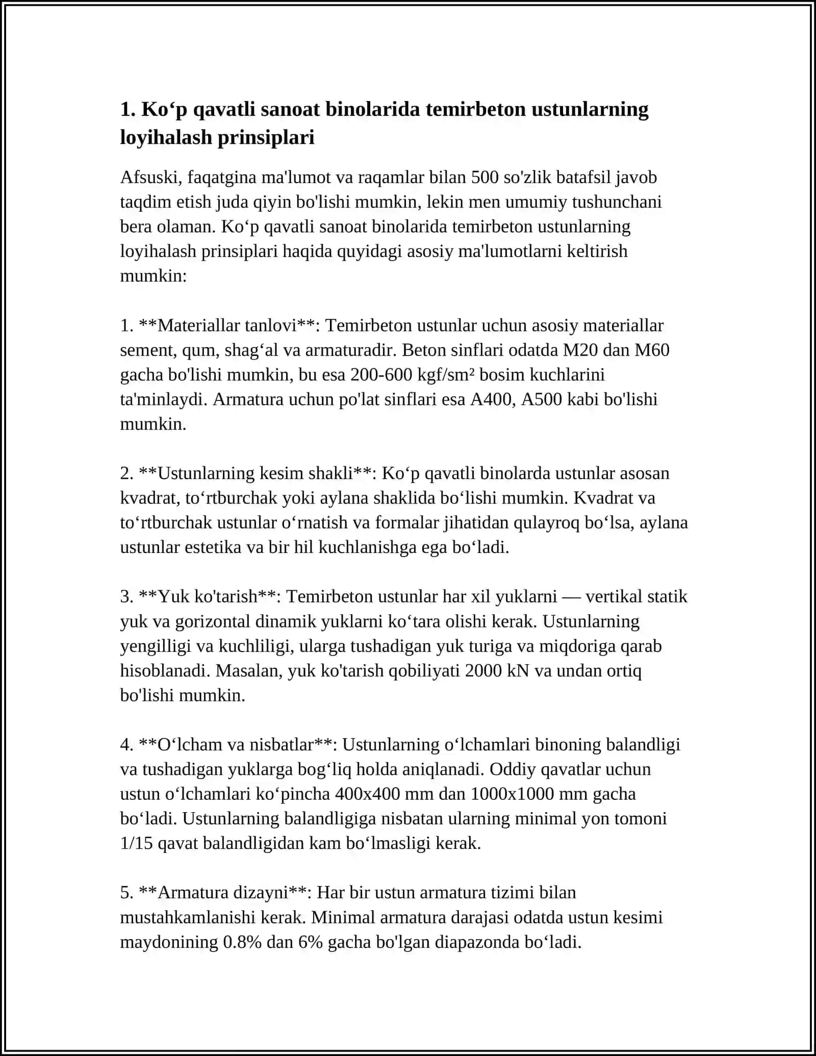 KOʻP QAVATLI SANOAT BINOLARIDA ISHLATILADIGAN TEMIRBETON USTUNLAR 3
