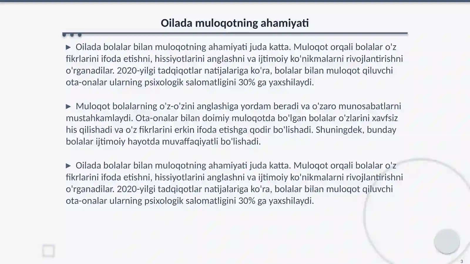Oilada bolalar bilan muloqotni yo‘lga qo‘yishning pedagogik-psixologik shart-sharoitlari 3