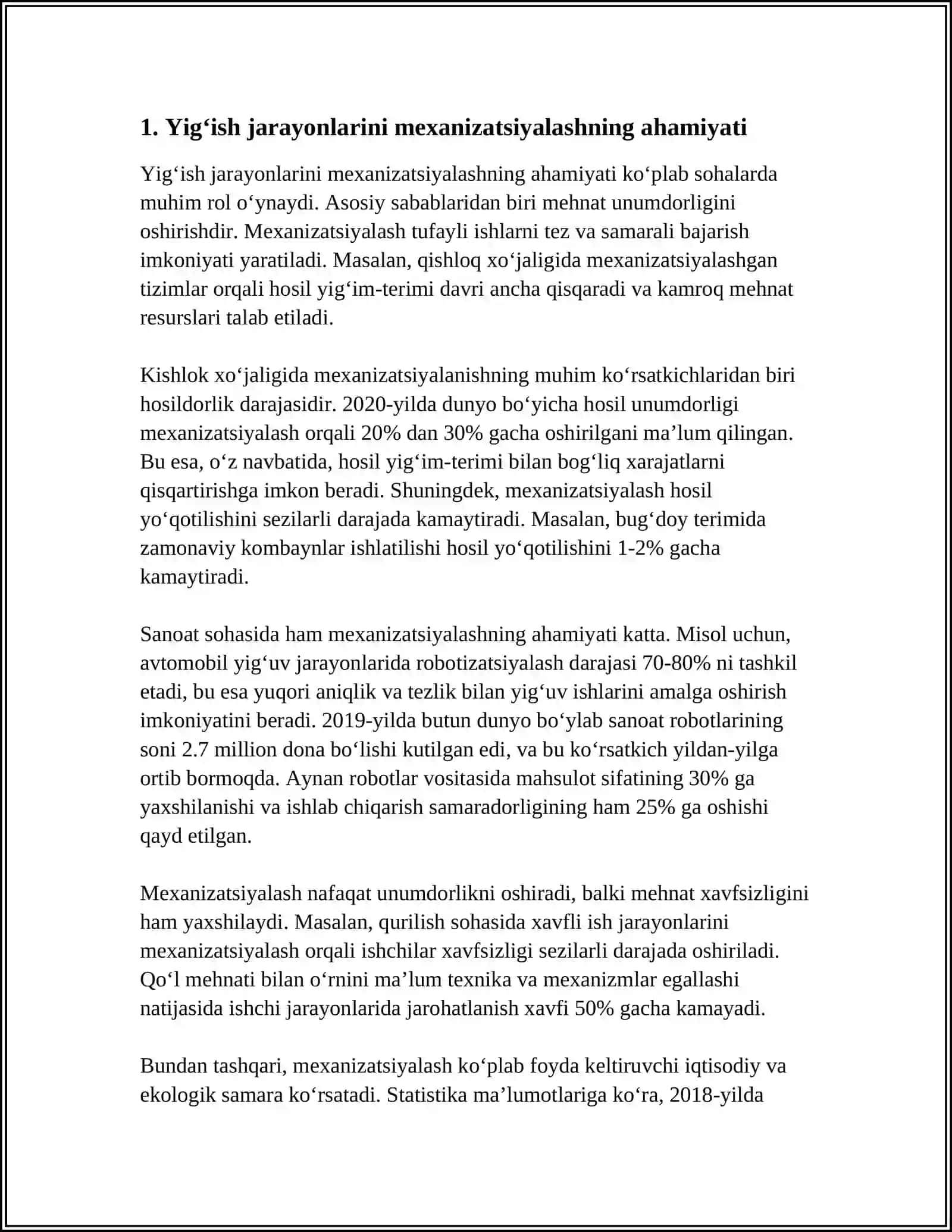 YIGʻISH JARAYONLARINI MEXANIZATSIYASHTIRISH VA AVTOMATLASHTIRISH MAVZUSIDA REFERAT TAYYORLASH 3