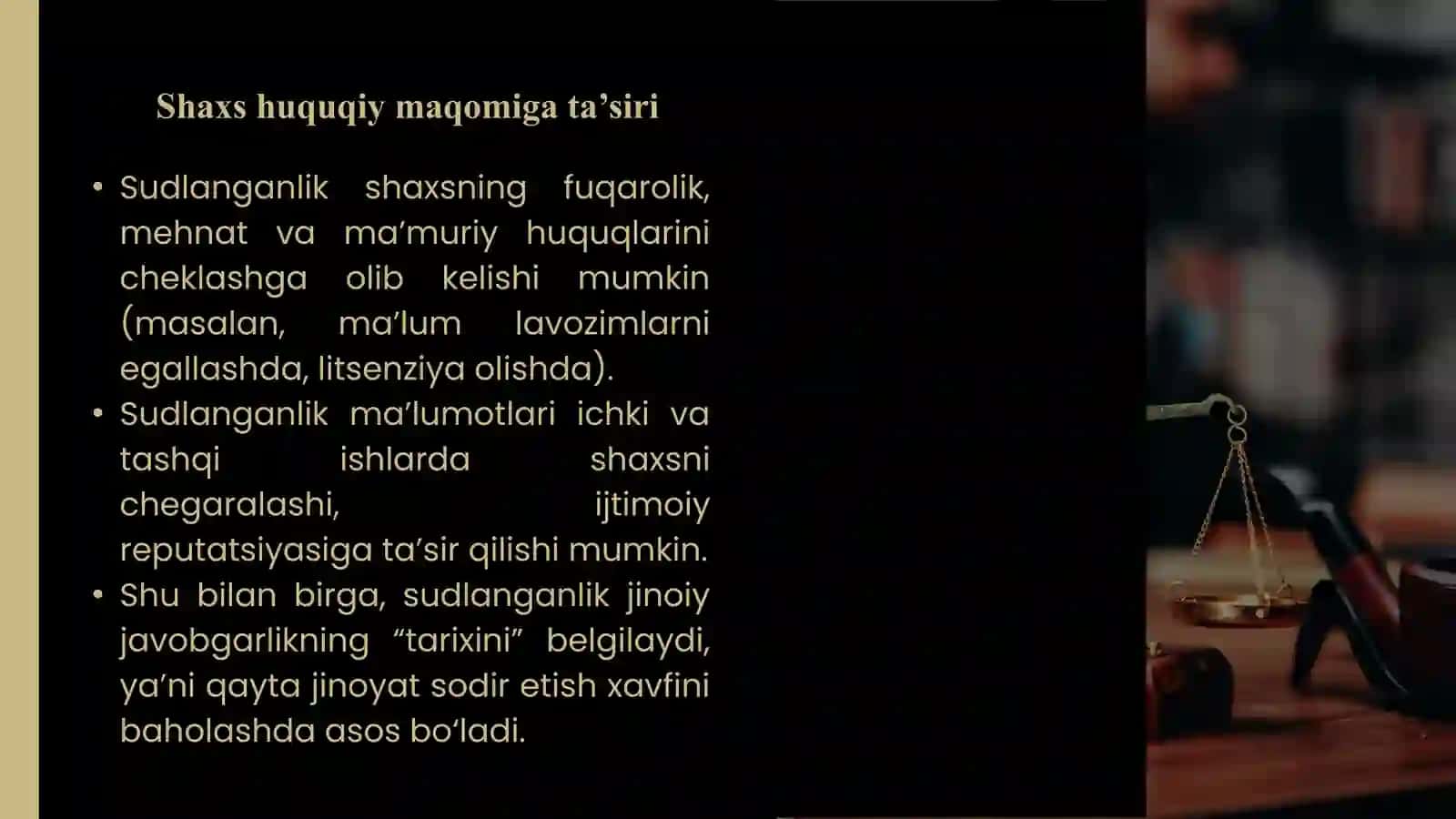 Sudlanganlik xolatining tugatilishi, sudlanganlikni olib tashlash. 3