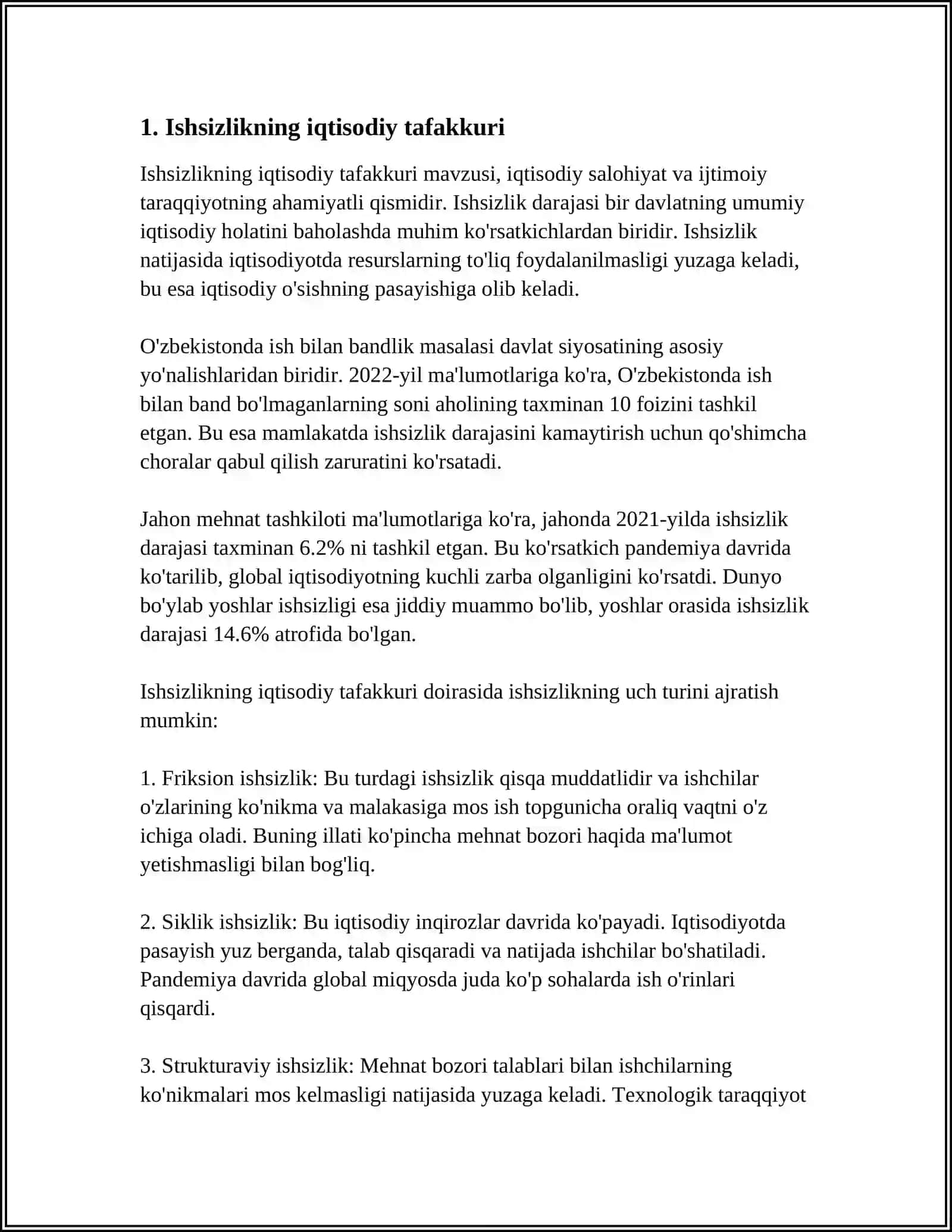 ISHSIZLIKNING IQTISODIY OQIBATLARI.OUKEN QONUNI 3