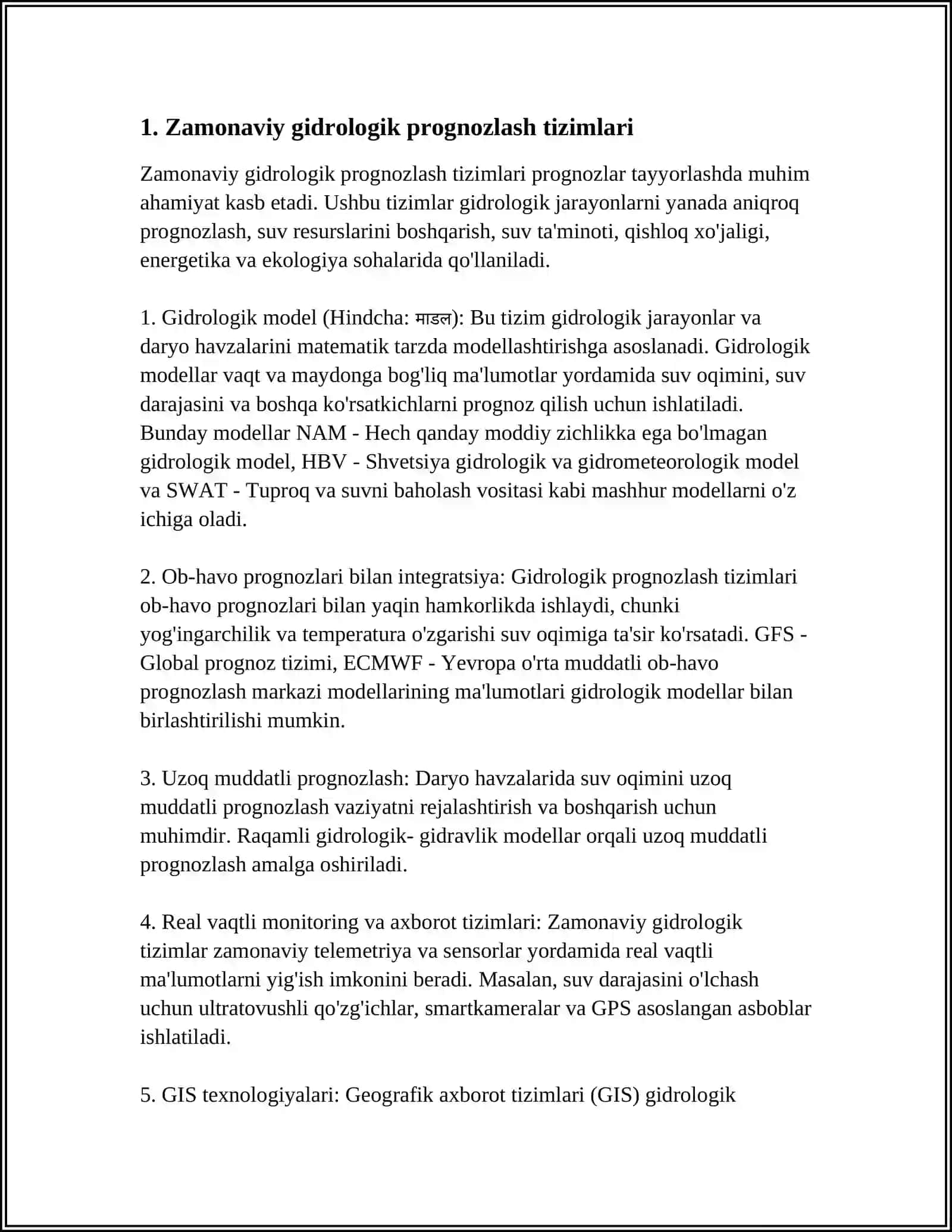 ZAMONAVIY GIDROLOGIK AXBOROT MANBALARI VA TEXNOLOGIYALARI 2 3
