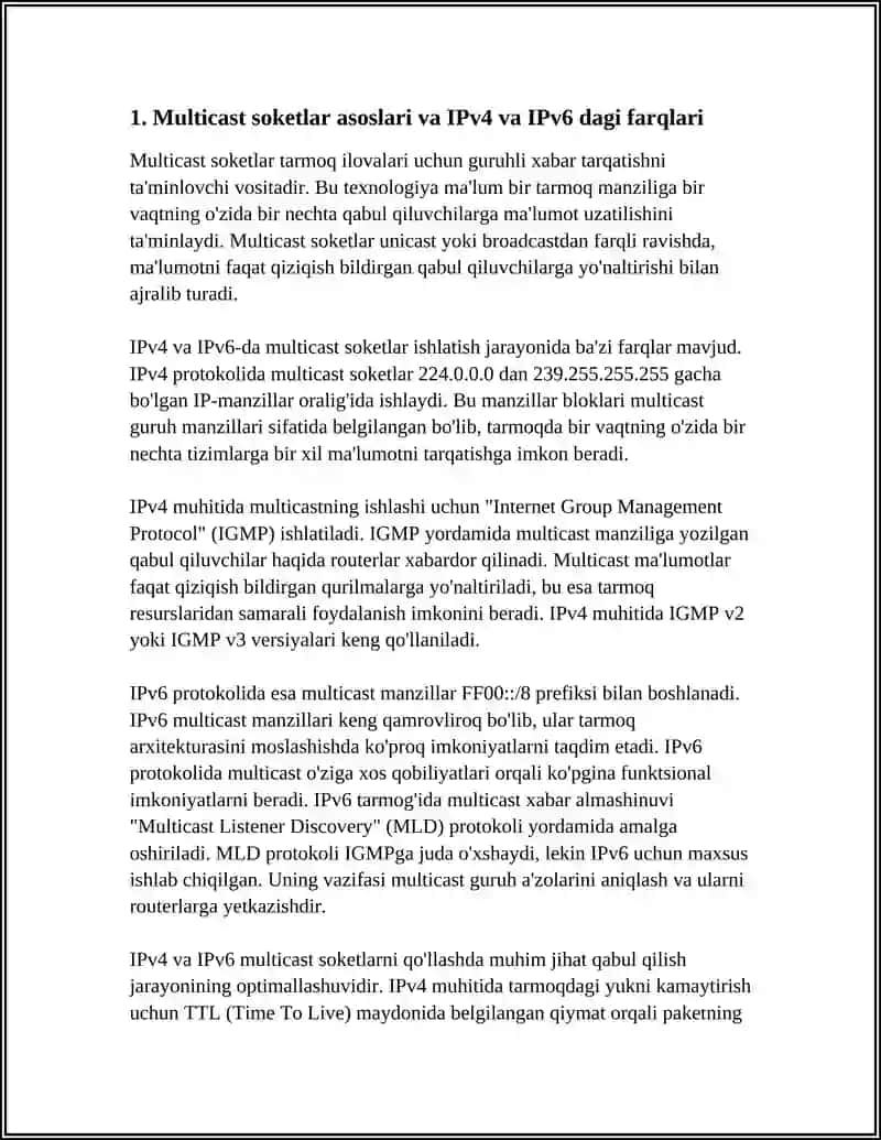 MULTICAST SOKETLAR ASOSIDA GURUHLI XABAR TARQATISH TIZIMI YARATISH 3
