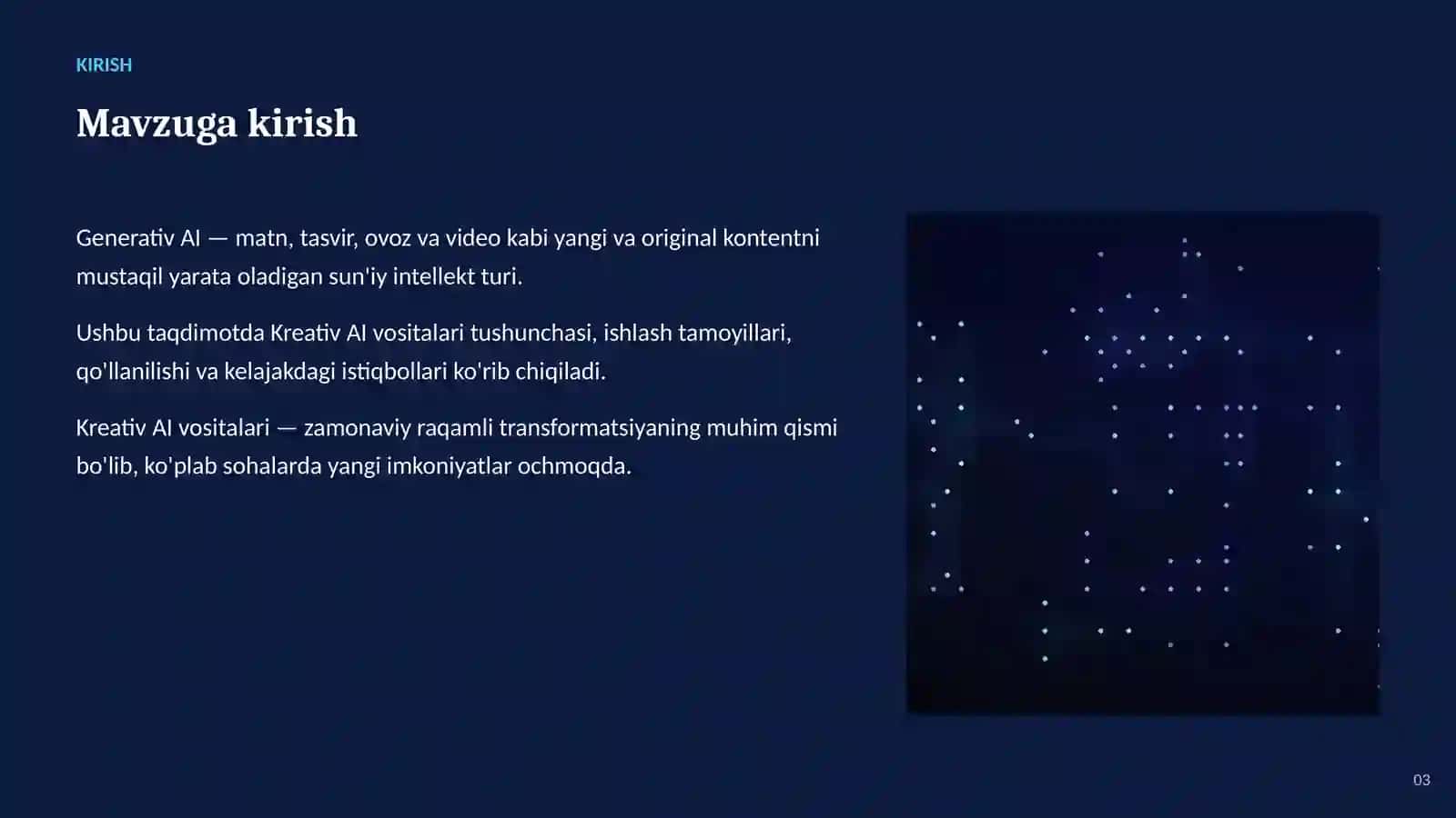 Generativ AI — matn, tasvir, ovoz va video 3