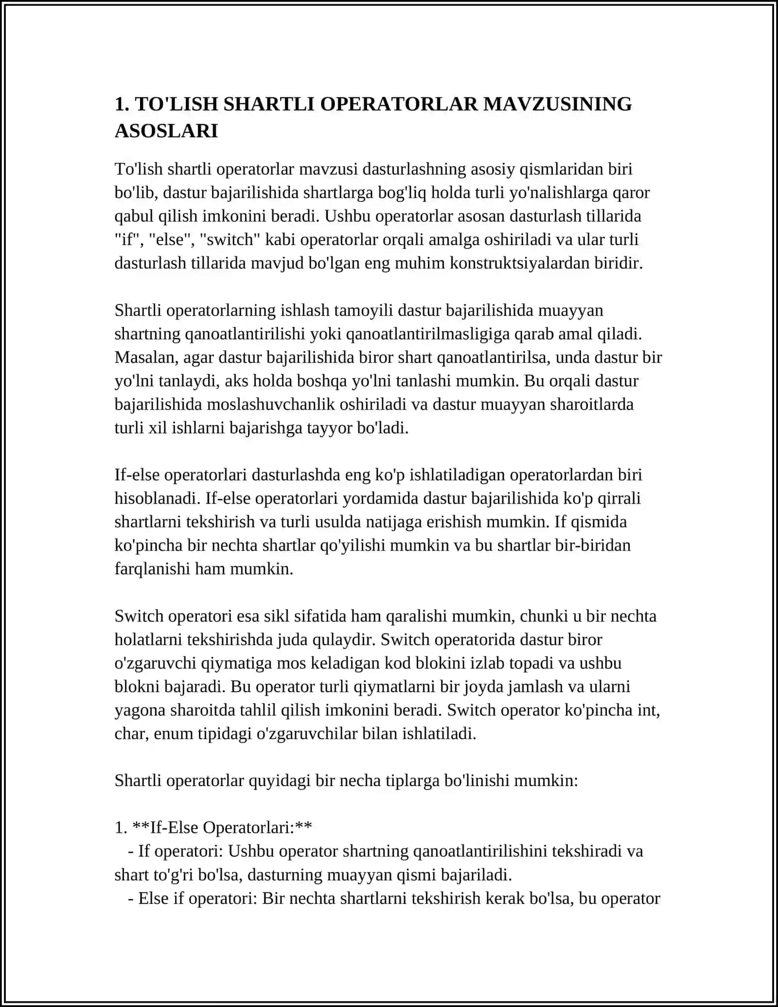 TO'LISH SHARTLI OPERATORLAR BILAN ISHLASH 3