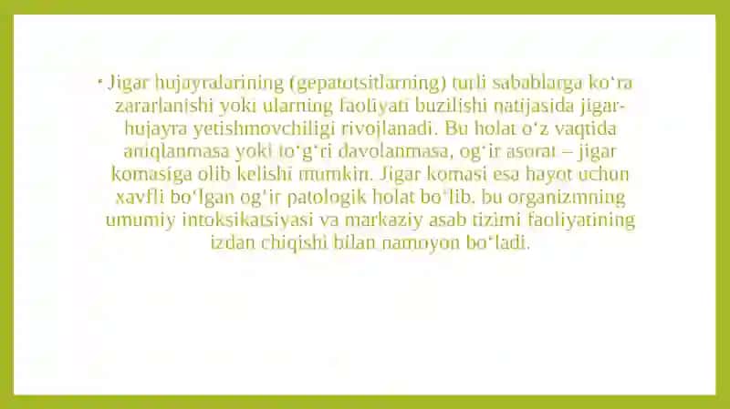 Jigar-hujayra yetishmovchiligi va jigar komasi vujudga kelishining tashxisi 3