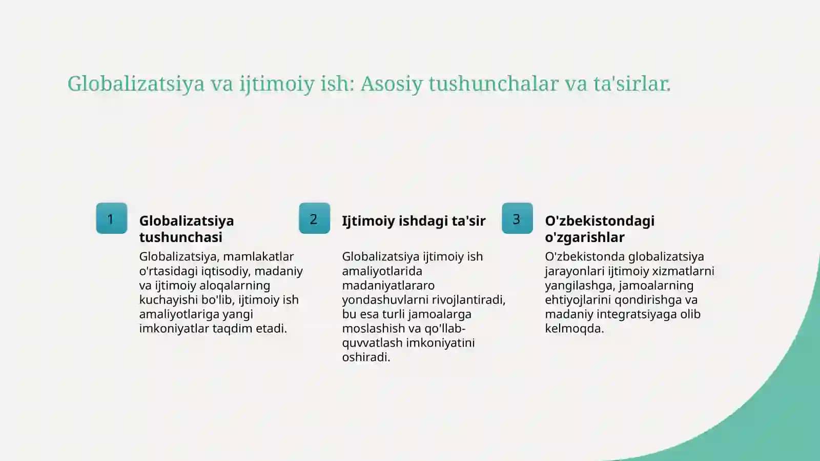 Globalizatsiya va ijtimoiy ish: Asosiy tushunchalar va ta'sirlar 3