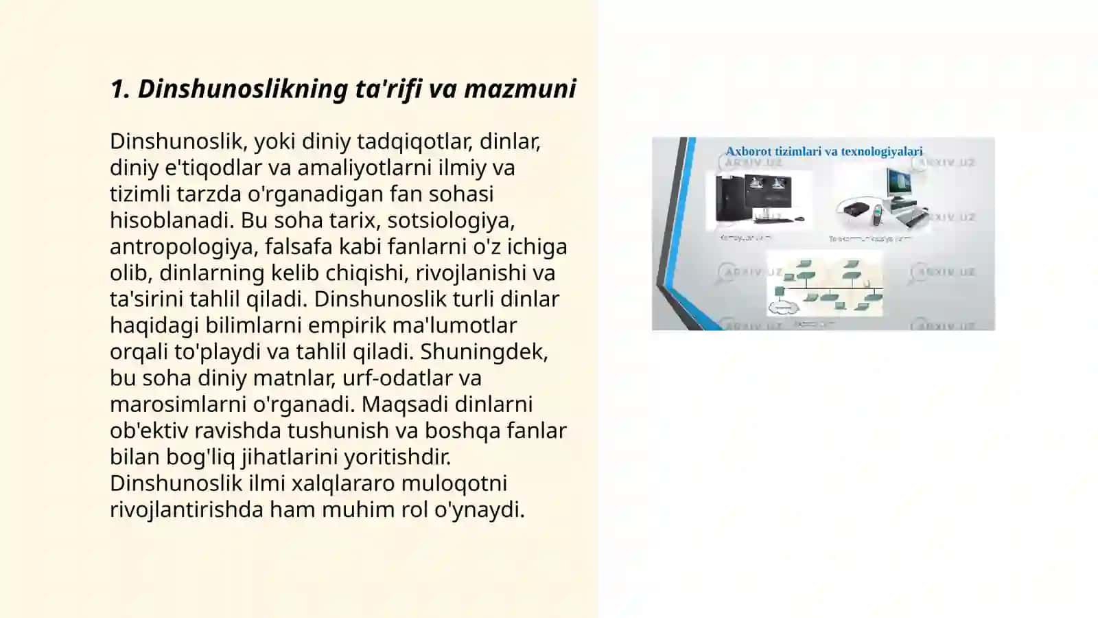 Dinshunoslikning fan sifatida shakllanishi, predmeti, funksiyalari, kategoriyalari 3