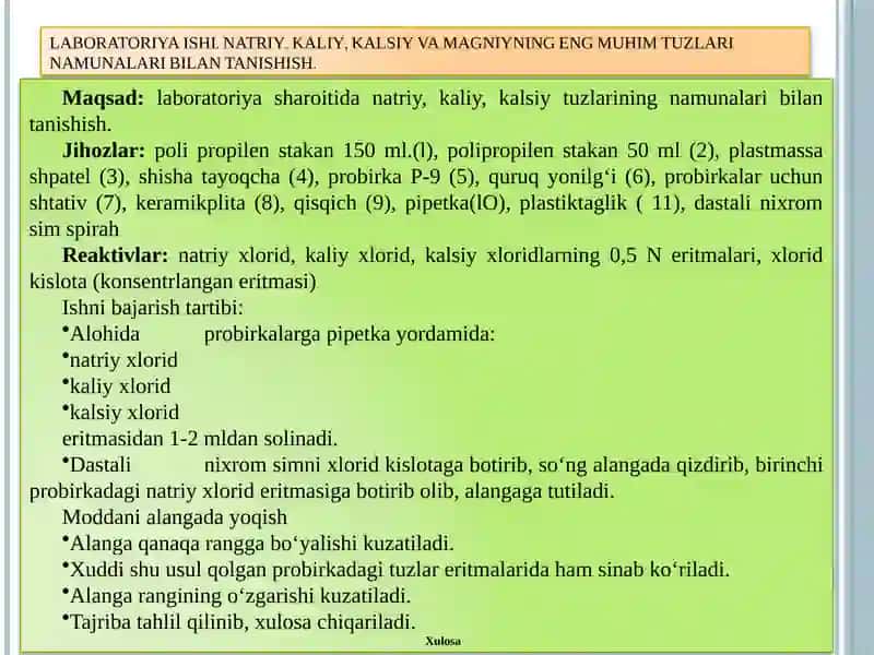 Natriy, Kaliy, Kalsiy va Magniynining Eng Muhim Tuzlari Namunlari Bilan Tanishish 3