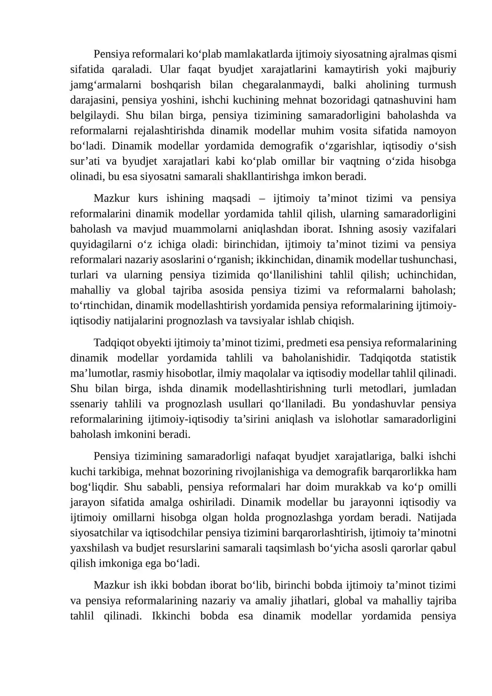 DINAMIK MODELLARIDA IJTIMOIY TA'MINOT TIZIMI VA PENSIYA REFORMALARI 3