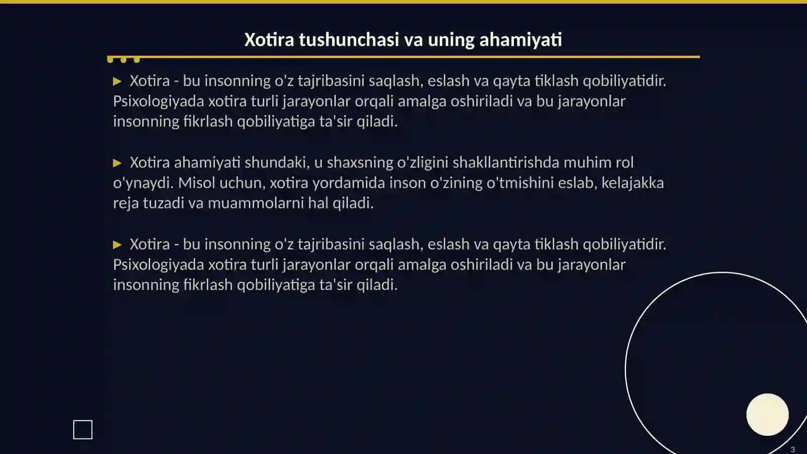 Xotira haqida tushuncha. Xotira turlari 3