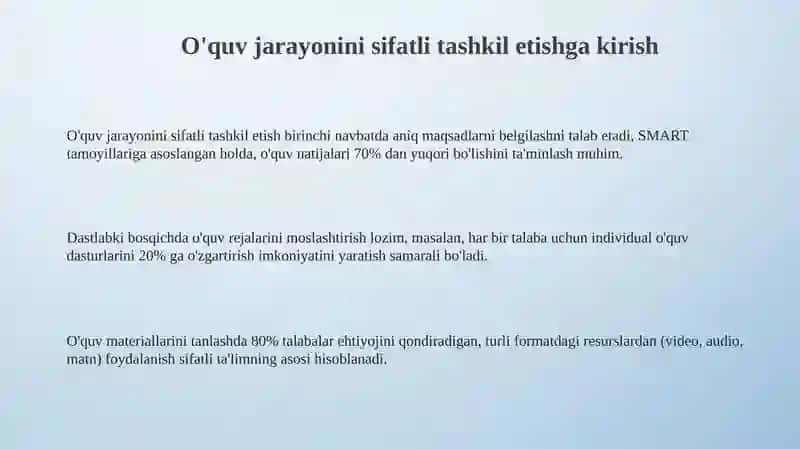 O'quv jarayonini sifatli tashkil etish 3