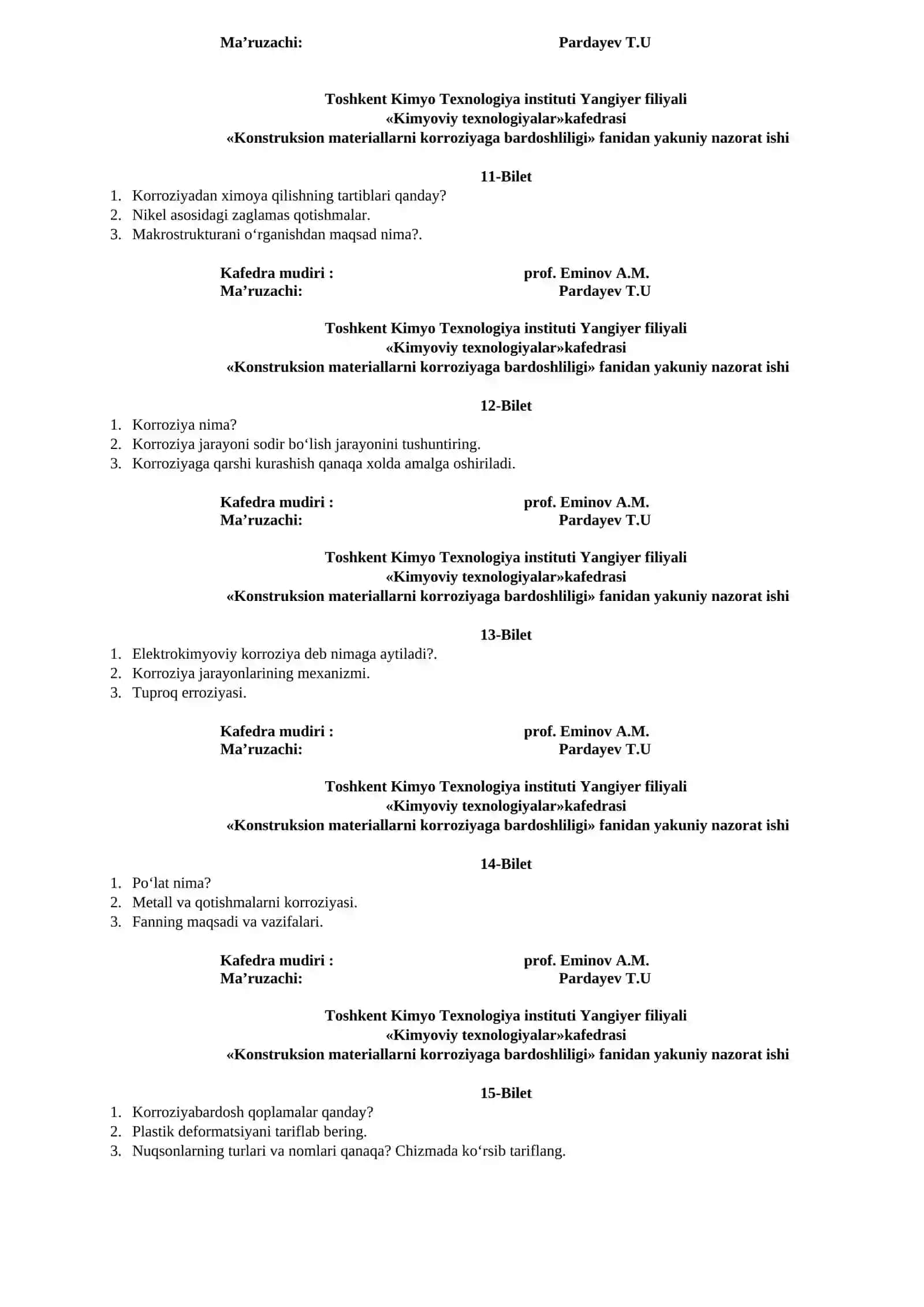 Konstruksion materiallarni korroziyaga bardoshliligi fanidan oraliq nazorat savollari 3